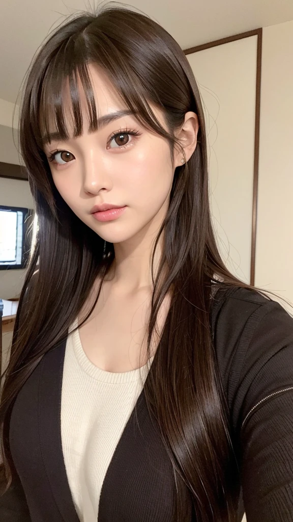 Japanese, cute high school girl, double eyelids, wide double eyelids, big eyes, long eyelashes, small nose, high nose, plump lips, cute, pretty, beautiful