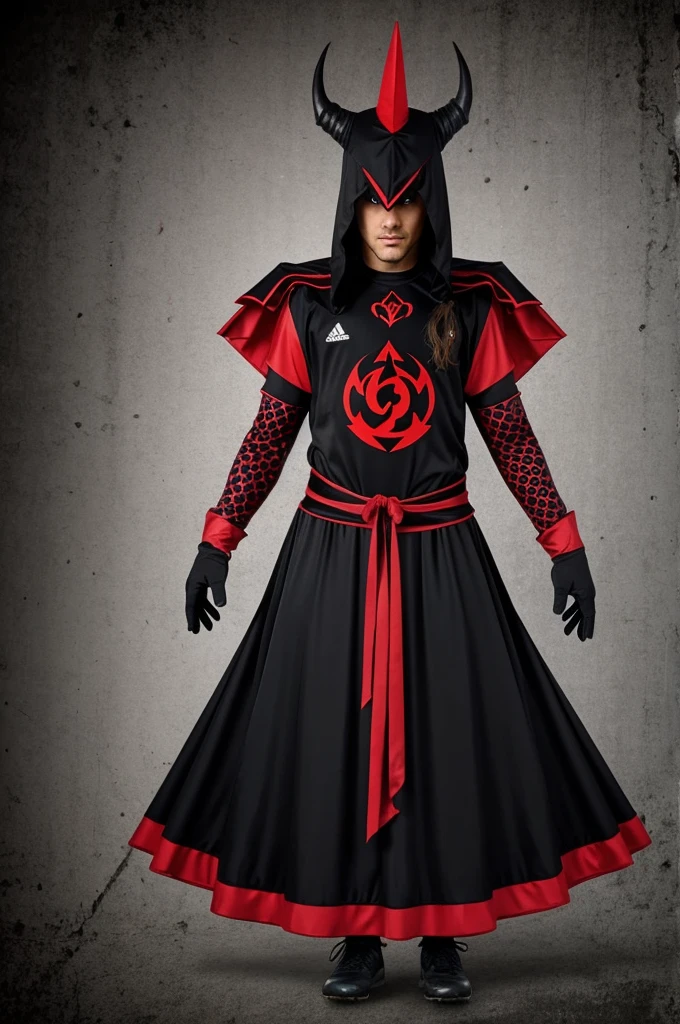 Create a satanic costume design for a soccer team. That no one else has the logo and it is unique