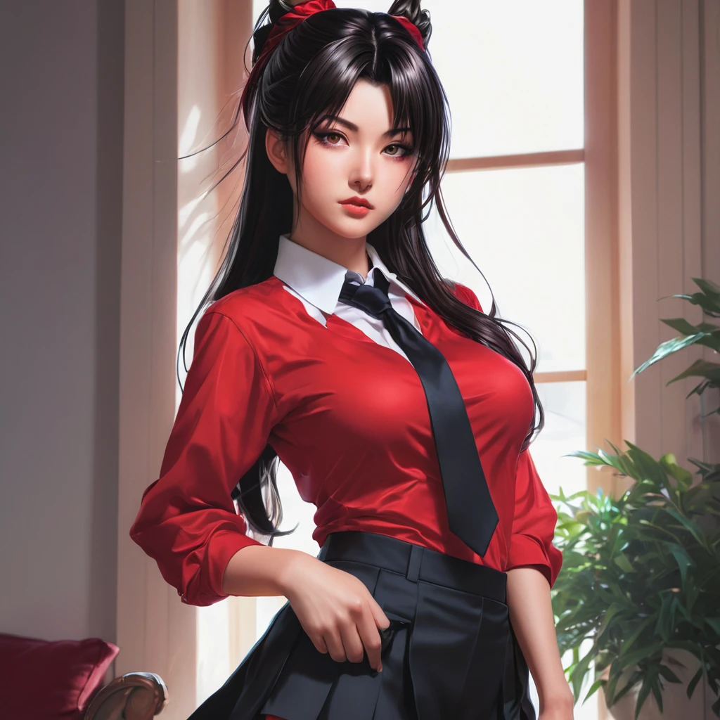 anime girl in red shirt and black tie posing for a picture, by Yang J, extremely detailed artgerm, rin tohsaka, artgerm jsc, artwork in the style of guweiz, beautiful digital artwork, artgerm. high detail, range murata and artgerm, style artgerm, ig model | artgerm