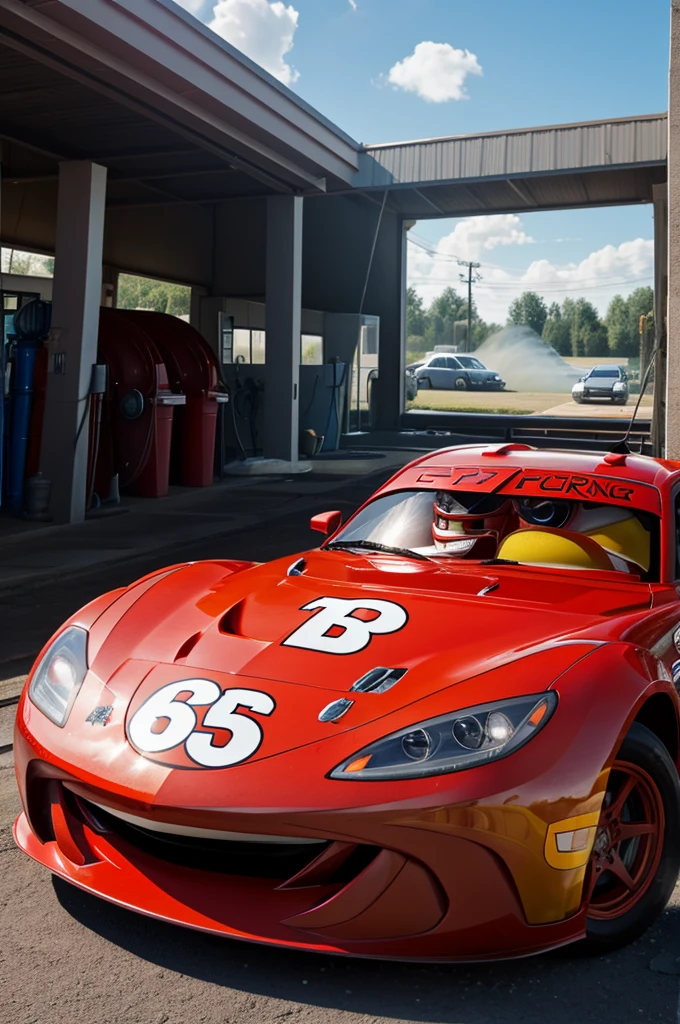 Lightning McQueen at a car wash 