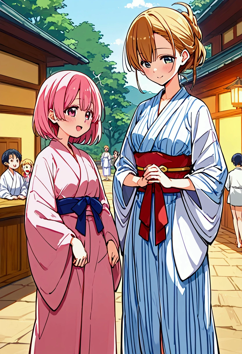 夏のyukataを着て立っている、上品なyukata、yukata、Kimono of the common people、カラフルなyukata、日本の夏のyukata、日本の古典的な夏のかわいいyukata、花柄の赤いyukata、Summer festival style
