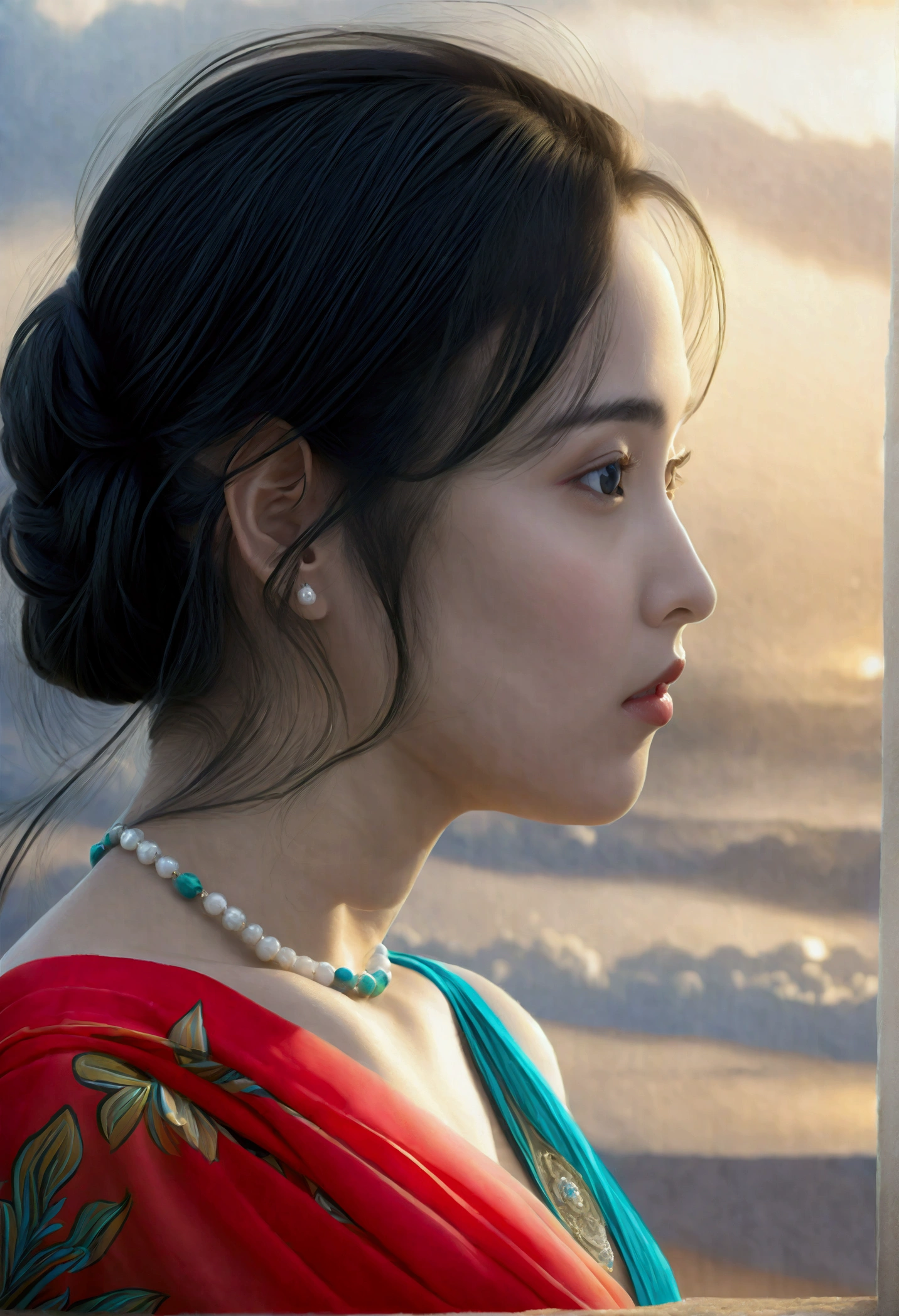 ((Masterpieces with up to 16K resolution:1.6)),Highest quality,it is really amazing,Very detailed,Ultra-high resolution,(Real:1.5),(Realistic:1.5),Increased depth of field,Cinematic Light,
Elegant mature woman,
Long black hair,(Exquisitely detailed face:1.5),Face with a gentle expression,Translucent white skin,Very sensitive skin,Great proportions,Anatomically correct body,
Elegant bikini swimwear,Artistic design,Beautiful and detailed pattern,Detailed fabric texture,Gorgeous necklace,
Coastal landscape at dusk,Dark clouds and dark sky,delay々Continuing sandy beach, Deserted Beach,Dark sea surface,
(Dramatic Angle:1.6),