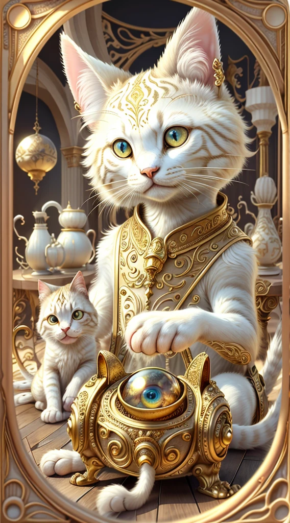 Ivory Gold AI Psychedelic Magic,Cat，Odd Eye，Cleanliness，Bright，smile，interesting
