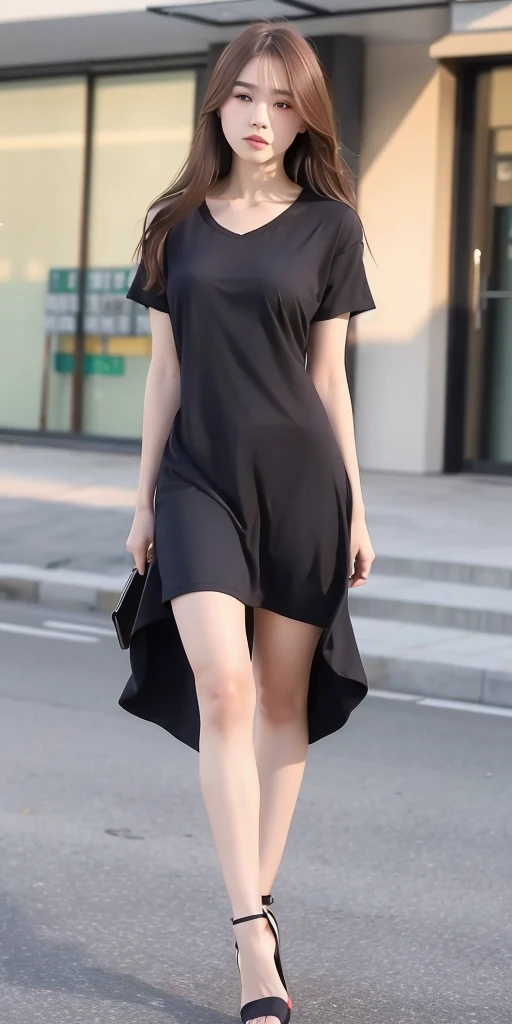 mix4, 20d, solo, long_hair, shirt, dress, high_heels, full_body, look_at_viewer, (8k, RAW photo, best quality, mastery:1.2), (realistic, photo-realistic:1.37), professional lighting, photon mapping, light energy transfer, physically based rendering,