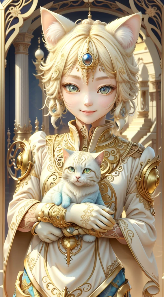Ivory Gold AI Psychedelic Magic,Cat,Eye color is blue and yellow,Cleanliness,Bright,smile,god々Shii