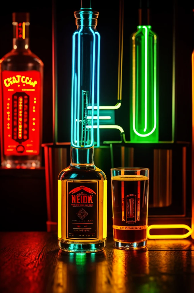 Create a logo for a liquor in the form of a shot in innovative neon tubes, generate it 