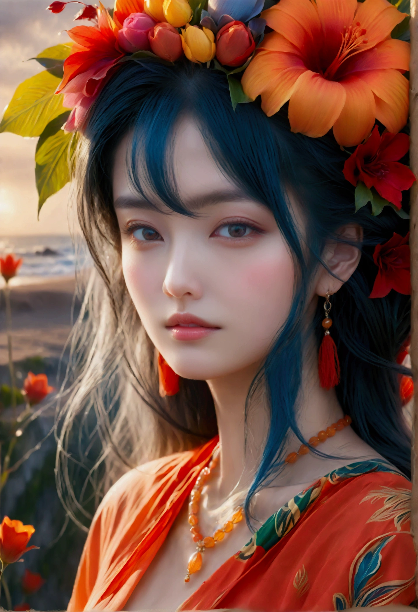 ((Masterpieces with up to 16K resolution:1.6)),Highest quality,it is really amazing,Very detailed,Ultra-high resolution,(Real:1.5),(Realistic:1.5),Increased depth of field,Cinematic Light,
Elegant mature woman,
Long black hair,(Exquisitely detailed face:1.5),Face with a gentle expression,Translucent white skin,Very sensitive skin,Great proportions,Anatomically correct body,
Elegant bikini swimwear,Artistic design,Beautiful and detailed pattern,Detailed fabric texture,Gorgeous necklace,
Coastal landscape at dusk,Dark clouds and dark sky,delay々Continuing sandy beach, Deserted Beach,Dark sea surface,
(Dramatic Angle:1.6),