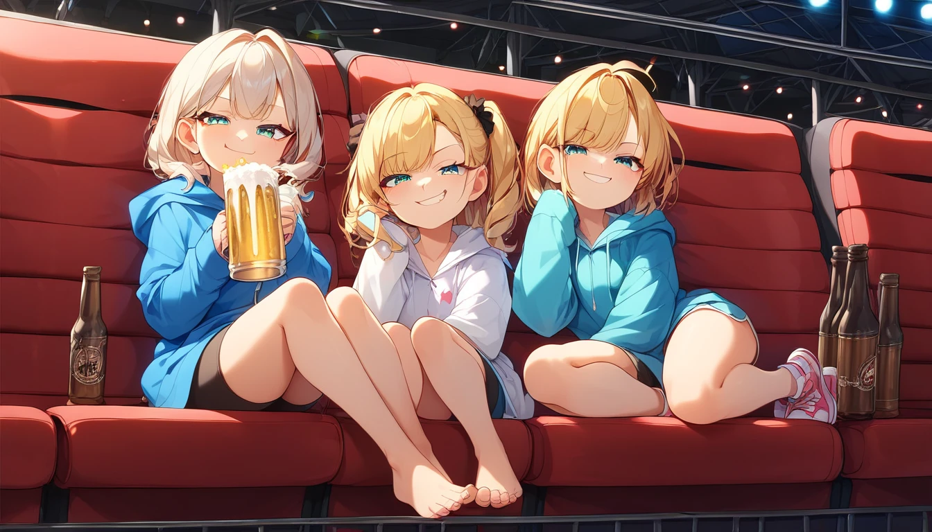 ((2girls:1.3)), ((hoodie:1.3)), ((movie theatre:1.3)), ((full body:1.3)), ((smug face:1.3)), ((beer bottle:1.3)), ((drinking:1.3)), ((moe style:1.3)), ((perfect face)), ((extremely cute:1.3)), ((masterpiece:1.3)), ((8k)), ((best quality:1.3)), ((beautiful)), ((extremely detailed:1.3)) , ((absurdres)), AddXL, ((score_9:1.3)), ((score_8_up:1.3)), ((score_7_up:1.3)), Expressiveh
