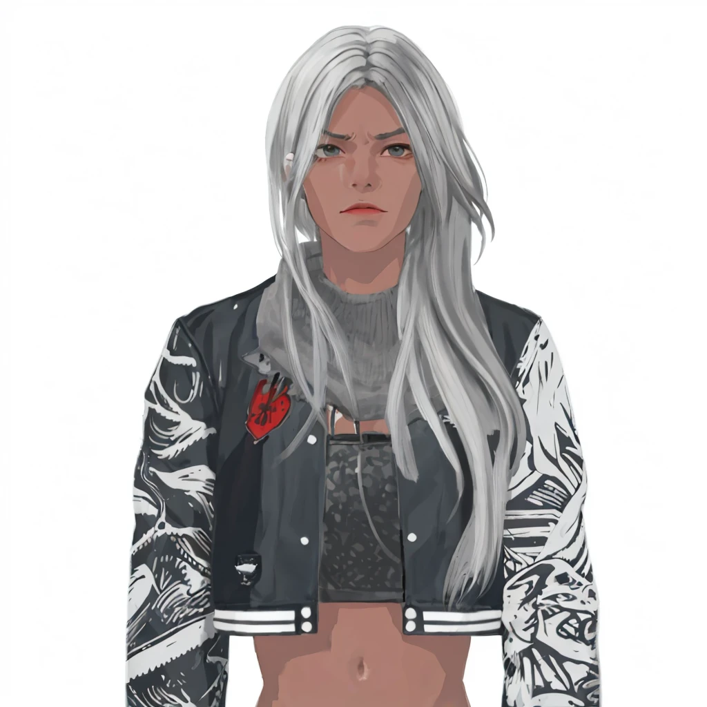 (masterpiece:1.2, best quality), (1girl, solo, upper body:1.2),angry face,Hair: buzz cut, Clothing: oversized, distressed denim jacket with patches and pins, paired with black skinny jeans and combat boots, Hanging out in an underground music venue or street art exhibit