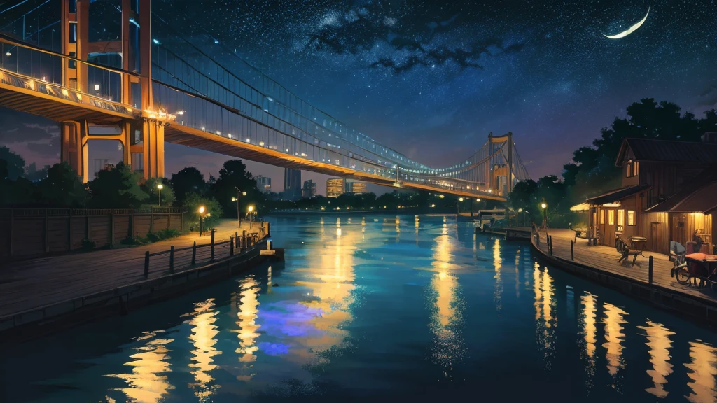 river　night　Highest quality　An illustration　anime