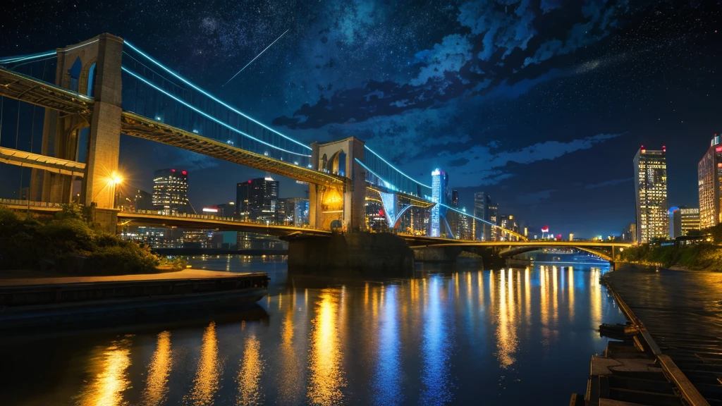 river　night　Highest quality　An illustration　anime