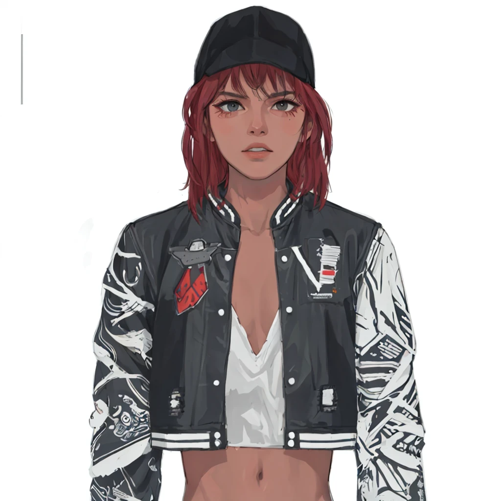 (masterpiece:1.2, best quality), (1girl, solo, upper body:1.2),flat face,Hair: buzz cut, Clothing: oversized, distressed denim jacket with patches and pins, paired with black skinny jeans and combat boots, Hanging out in an underground music venue or street art exhibit