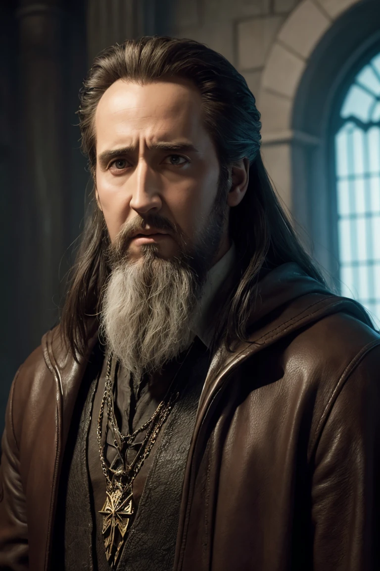 Create the image of a wizard and use references to the character Balthazar played by Nicolas Cage in Disney&#39;is the Sorcerer&#39;apprentice. 