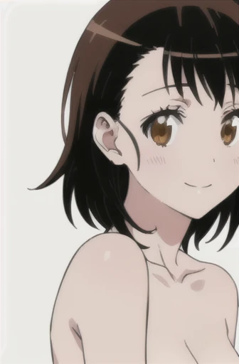 alone, One girl, Onodera Kosaki, Seraphim, tie, smile, View your viewers, sketch, got it, Flat Color, 2D, Anime Coloring, Upper Body, Jagged lines, (White background:1.3),naked,naked,