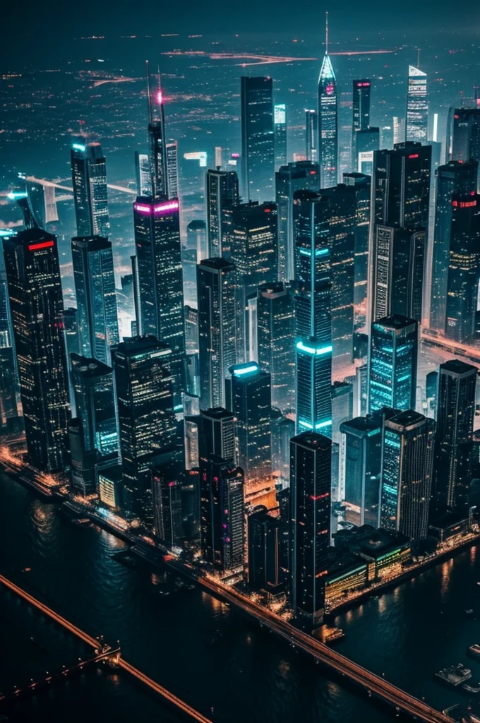 (wallpaper) a city seen from above cyberpunk style