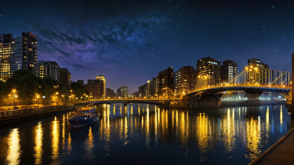 river　night　Highest quality　An illustration