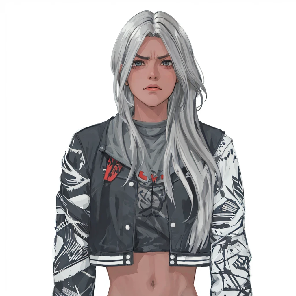 (masterpiece:1.2, best quality), (1girl, solo, upper body:1.2),angry face,Hair: buzz cut, Clothing: oversized, distressed denim jacket with patches and pins, paired with black skinny jeans and combat boots, Hanging out in an underground music venue or street art exhibit