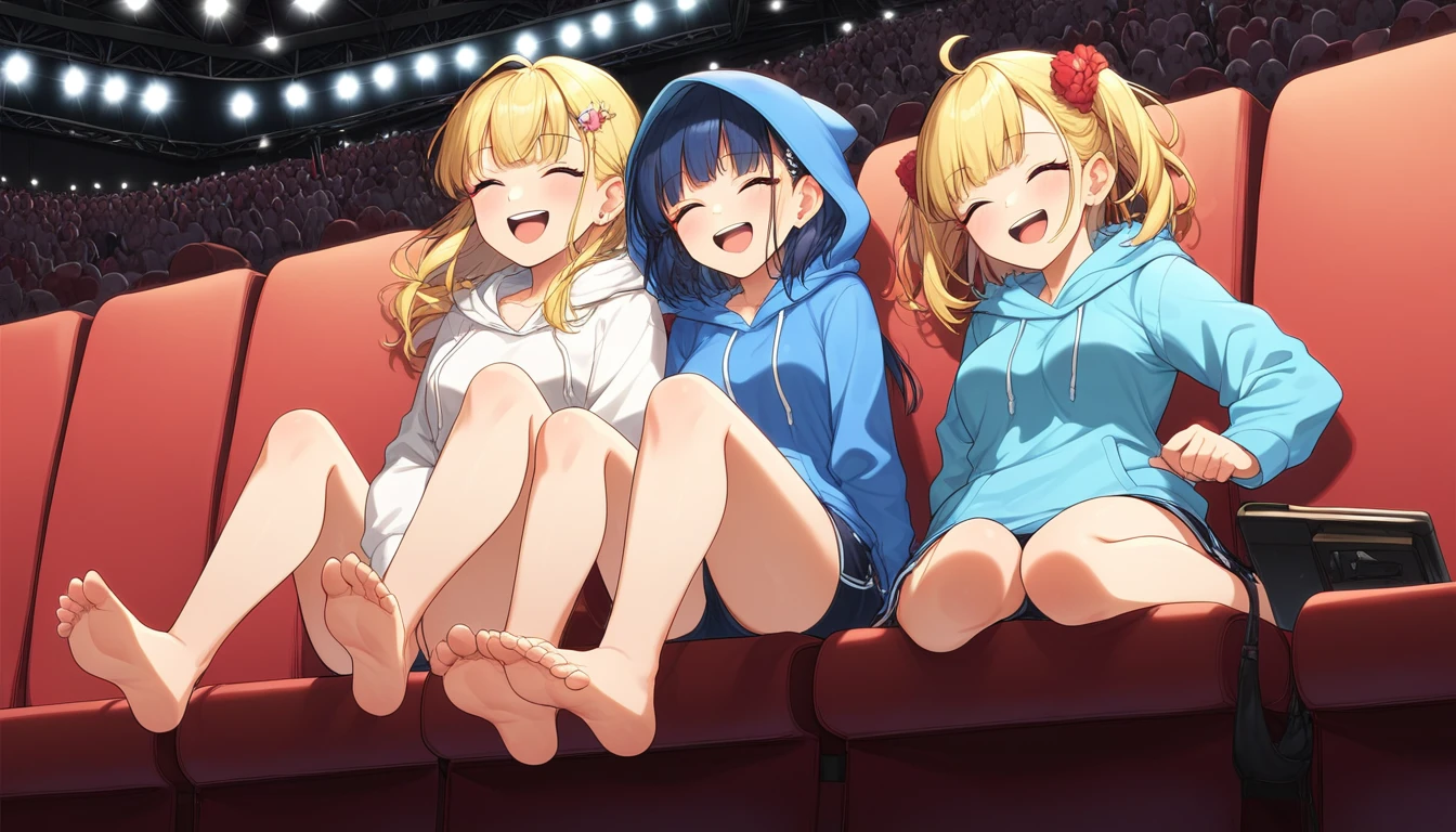 ((2girls:1.3)), ((hoodie:1.3)), ((movie theatre:1.3)), ((full body:1.3)), ((laughing:1.3)), ((katsudon:1.3)), ((moe style:1.3)), ((perfect face)), ((extremely cute:1.3)), ((masterpiece:1.3)), ((8k)), ((best quality:1.3)), ((beautiful)), ((extremely detailed:1.3)) , ((absurdres)), AddXL, ((score_9:1.3)), ((score_8_up:1.3)), ((score_7_up:1.3)), Expressiveh