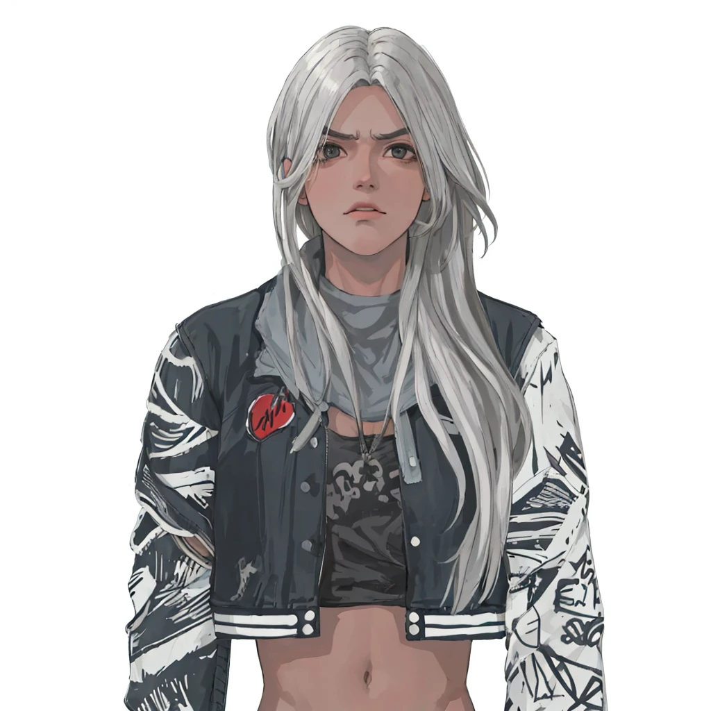 (masterpiece:1.2, best quality), (1girl, solo, upper body:1.2),angry face,Hair: buzz cut, Clothing: oversized, distressed denim jacket with patches and pins, paired with black skinny jeans and combat boots, Hanging out in an underground music venue or street art exhibit