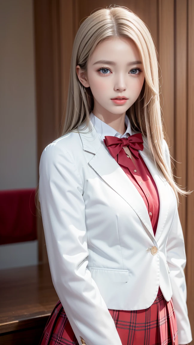 최고 품질의 Work,actual work,Ultra-premium graphics,8K HD CG 작동,High-quality graphics,고화질 CG Work,10x Pixel,very fine details:1.1,Advanced technical details:1.1 realistic,(階段に足を組んで座っているgirl)natural light:1.5. lighting effects(virtual lighting effects:1.8),濡れた長いsilver hair,silver hair,transparent hair,Hair that pays attention to detail(Premium hair details:1.1)clear eyes,Your double eyelids are pretty,Sharp eye makeup, Delicate eyelash makeup, thin eyebrows, very detailed eyes,high nose, I like red lips, Rose cheeks, A face with delicate makeup , Cute face, perfectly balanced face,(Advanced facial details:1.1),shining,very coolドレス,bright red series,((front open wet white blazer)) 、(Translucent wet white blouse)、(red bowtie)、(wet check skirt)、、girl 、Photo shoot,female'Work,full body portrait,realism,very cool,My eyes are sparkling again today、(8. she'It's wet)),(sudden rain、wind),(windでスカートが舞い上がる),(I can see your pants)、