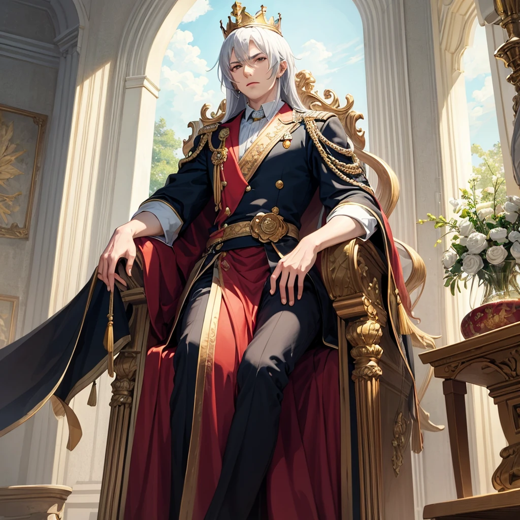 a king sitting on his throne in anime style