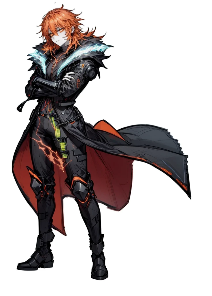 1boy, neon orange hair, neon orange eyes, warlock, necromancer, nice clothes, (high resolution, high detail, best quality) , calm