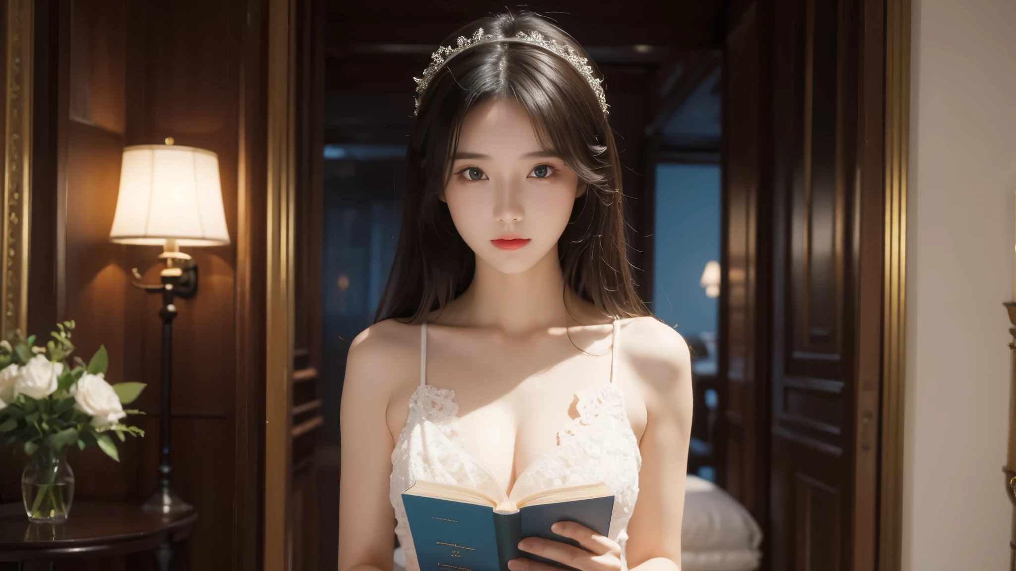 girl, alone, cute, Beautiful body, Medium chest, Very lifelike eyes, Beautiful environment, Very detailed, masterpiece, Highest quality, High resolution, (masterpiece:1.2), Reading a book