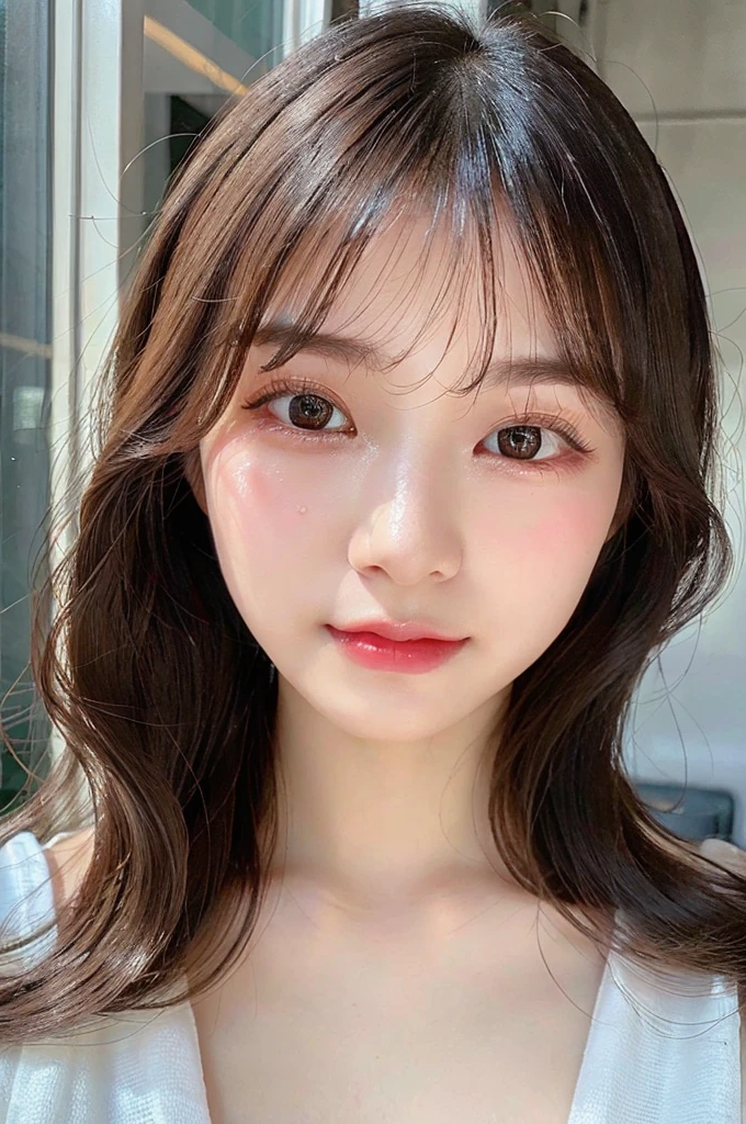((crying)), high-level image quality、20 year old Korean girl photo, raw, cute face, (Extra-long wavy hair), ((Portrait)), ((Detailed face:1.2)), ((A detailed face Characterized by fine skin), pale skin, , (cold color), moist, moist, reflector stay piece) (perfectly proportions)(photos realistic)(Best Quality) photographed in a Canon EOS R5, 50mm Lens,(8K), very long upper eyelashes、Very long lower eyelashes、Detailed lashes、Curled eyelashes、eyelash perm、Beautiful lashes、Natural eyes、very beautiful eyelashes
