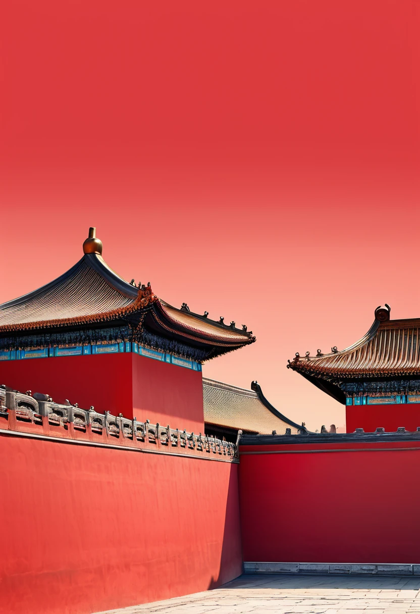 Forbidden City, Red Wall,Red background,Minimalist style,50%blank