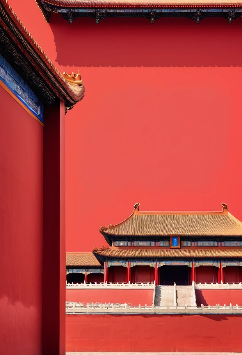 Forbidden City, Red Wall,Red background,Minimalist style,50%blank