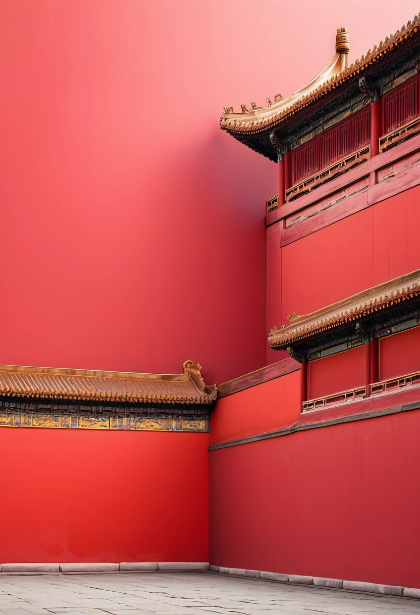 Forbidden City, Red Wall,Red background,Minimalist style,50%blank