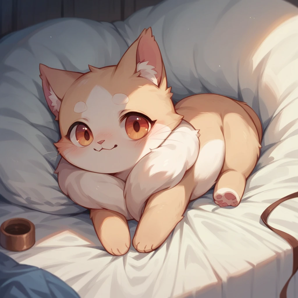 Illustration style,A cute kitten lying by the stove to keep warm。