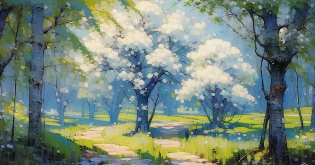 Trees, forest, roses, flowers, detailed, precise, aesthetic, picturesque 