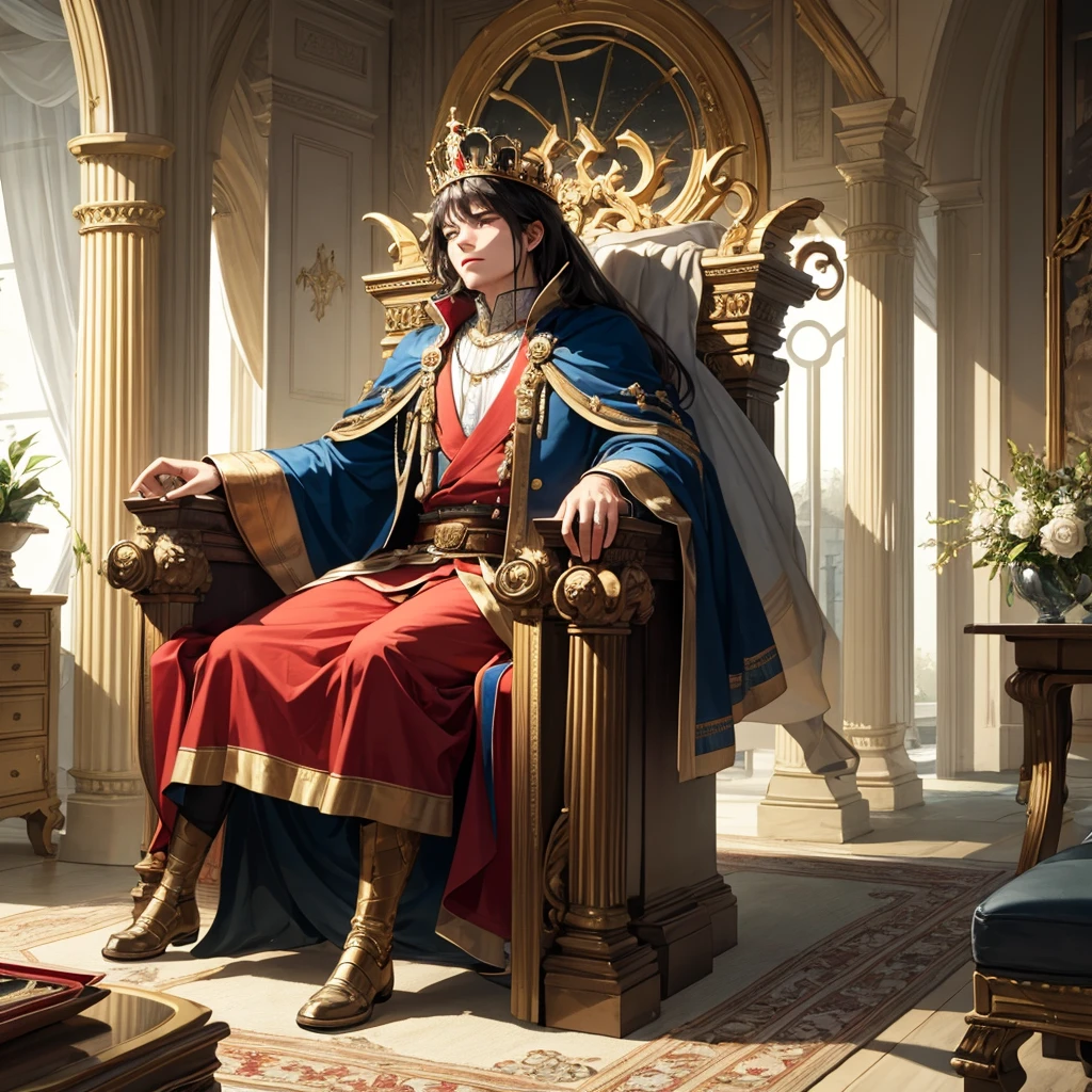a king sits on his throne in a cool way of sitting