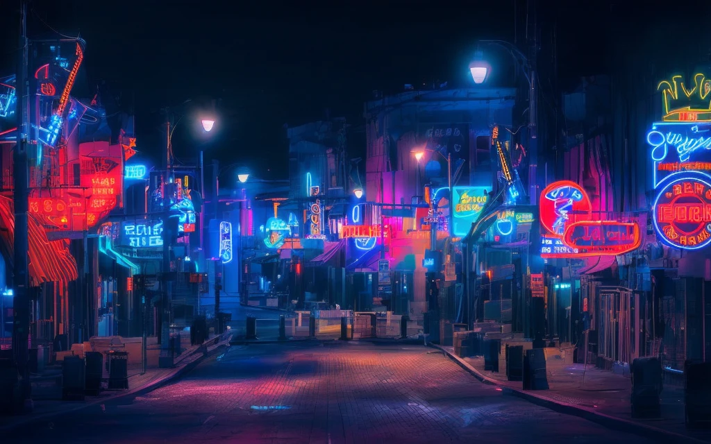 Brightly lit neon lights on city streets at night, Neon Street, Neon lights everywhere, Neon Streetlights, colored neons, City midnight neon lights, There are neon lights at night, bright Neon City lights, 柔和的Neon atmosphere, movie neon matte painting, neon light, Neon City, Neon night, There are neon lights all around, Neon atmosphere, Cyberpunk street at night