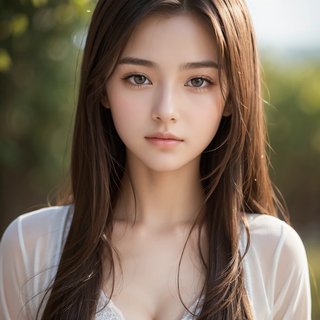 high quality, 最high quality, Realistic, RAW Photos, Realistic, Ultra-realistic 8K CG, Super detailed, High resolution, masterpiece, 18-year-old, Beautiful face of a woman, Soft Face, cute, Long Hair, close, Intricate details, Detailed Texture, Fine details, Front Face , Natural female body, sexy, Very beautiful young woman's face,Denim shirt、jeans