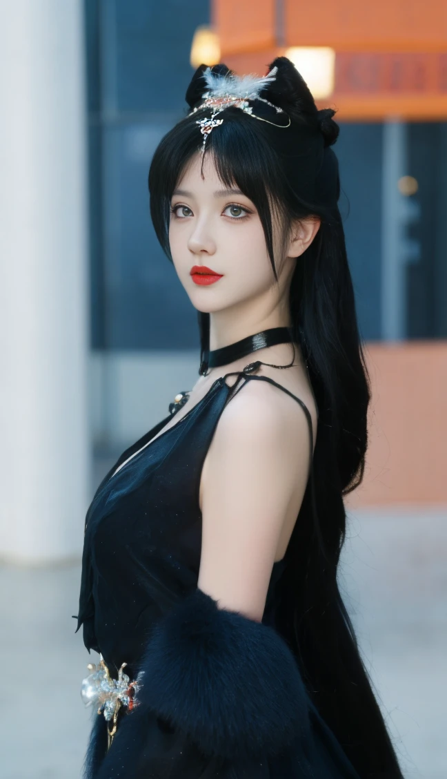 ulzzang-6500-v1.1,(raw photo:1.2),((photorealistic:1.30)), ((best quality)) ,((masterpiece)),((Ultra High Resolution)), ((Clear View)),,Ultra-high resolution,Clear face,（Reality：1.4) ,  illustration, an extremely delicate and beautiful, extremely detailed ,CG ,unity ,8k wallpaper, Amazing, finely detail, masterpiece,best quality,official art,extremely detailed CG unity 8k wallpaper,absurdres, incredibly absurdres, huge filesize, ultra-detailed, highres, extremely detailed,beautiful detailed girl, extremely detailed eyes and face, beautiful detailed eyes,light on face,cinematic lighting,1girl, full body),see-through,(looking at viewer:1.5),outdoors, Chinese dress, black dress, standing,