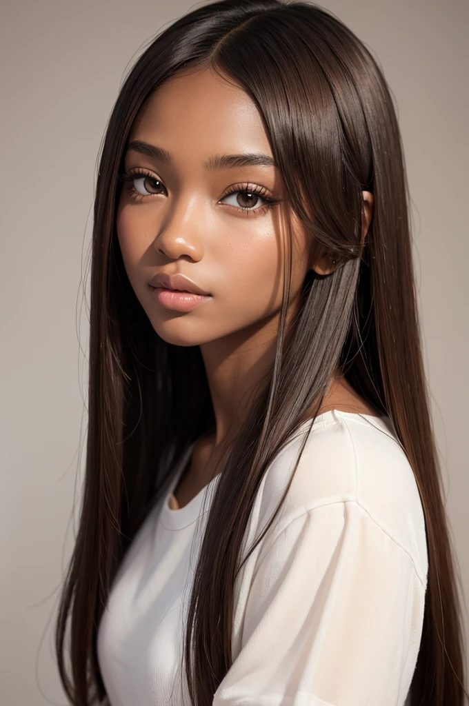 Girl with brown skin and straight hair drawing 