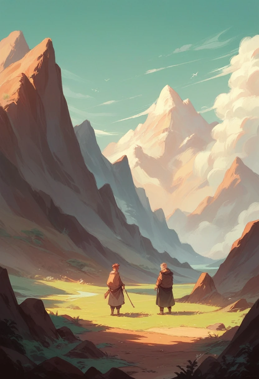 Two people standing on the mountain 