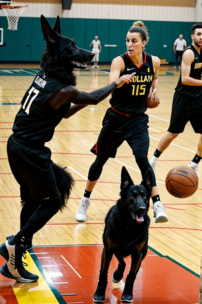 Belgian Shepherd playing basketball