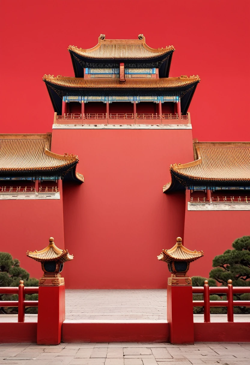 Forbidden City Close-up, Red Wall,Red background,Minimalist style,50%blank