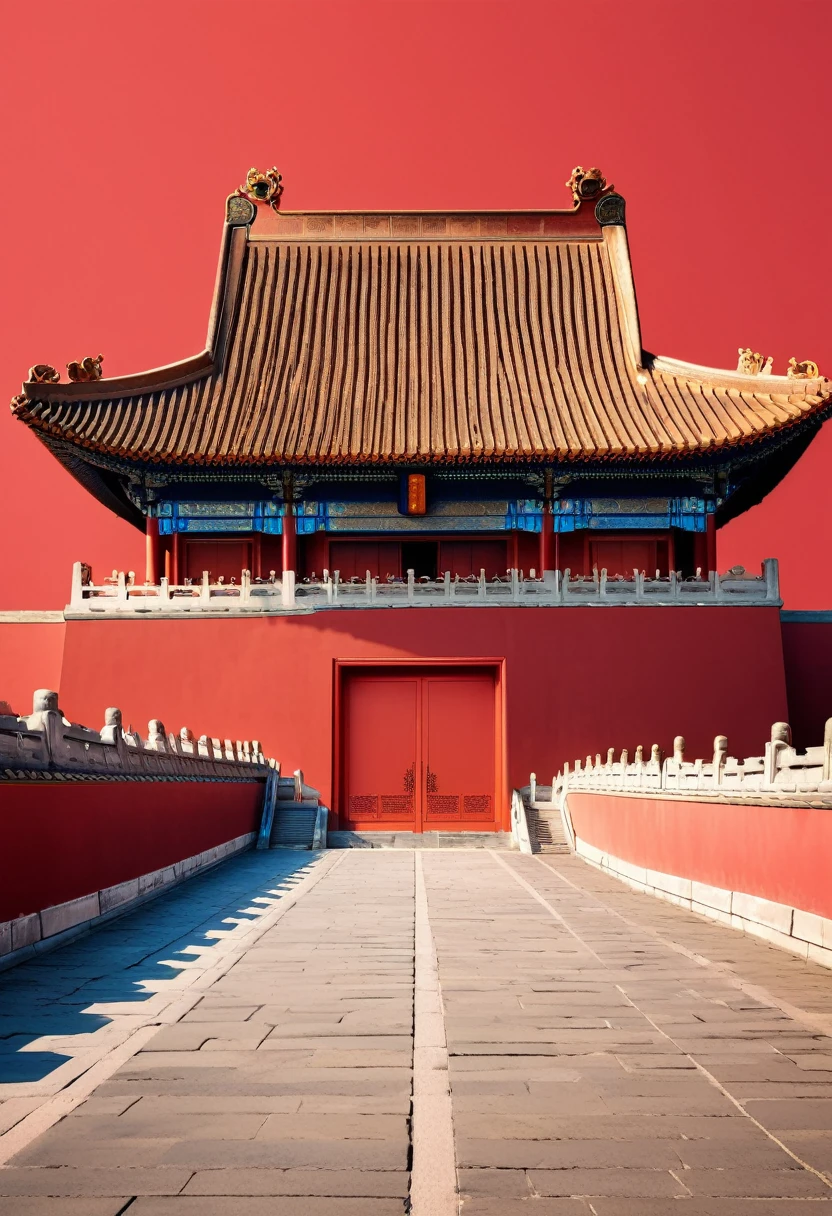 Forbidden City Close-up, Red Wall,Red background,Minimalist style,50%blank