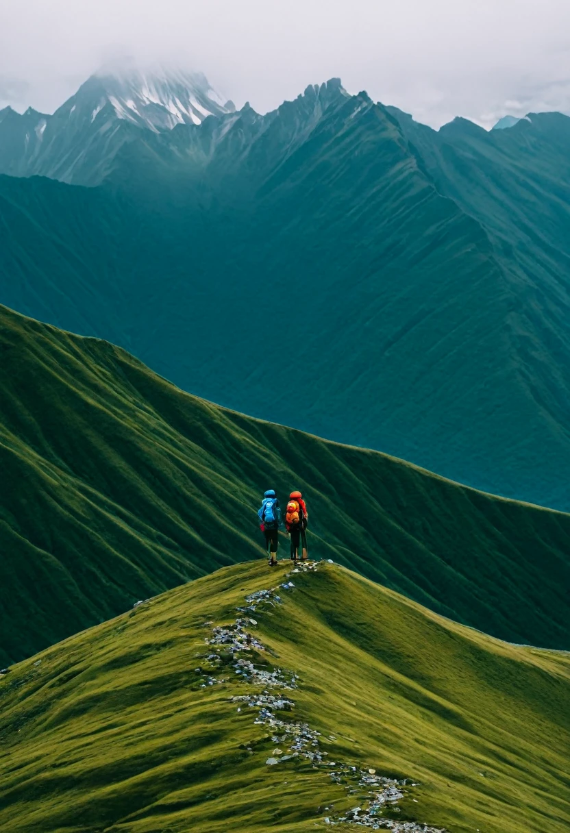 Two people standing on mountain