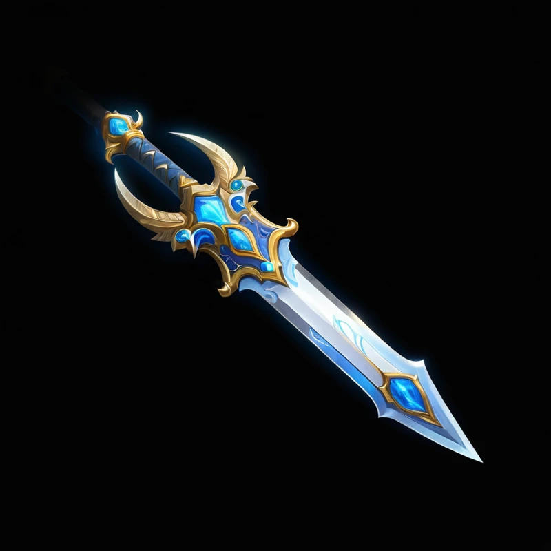 Close up of a sword with a blue and gold pattern, Fantasy weapons, Sword weapons, Fantasy Sword of warrior, Fantasy Sword, World of Warcraft Blizzard Weapon Art, Intricate Fantasy Spear, Great Sword, Beautiful sword, Shining Sword, Role Playing Game Items, Glowing sword, raytraced blade, Hearthstone Weapon Art, Huge sword, Magic Sword, Fantasy Blade, Armor Sword