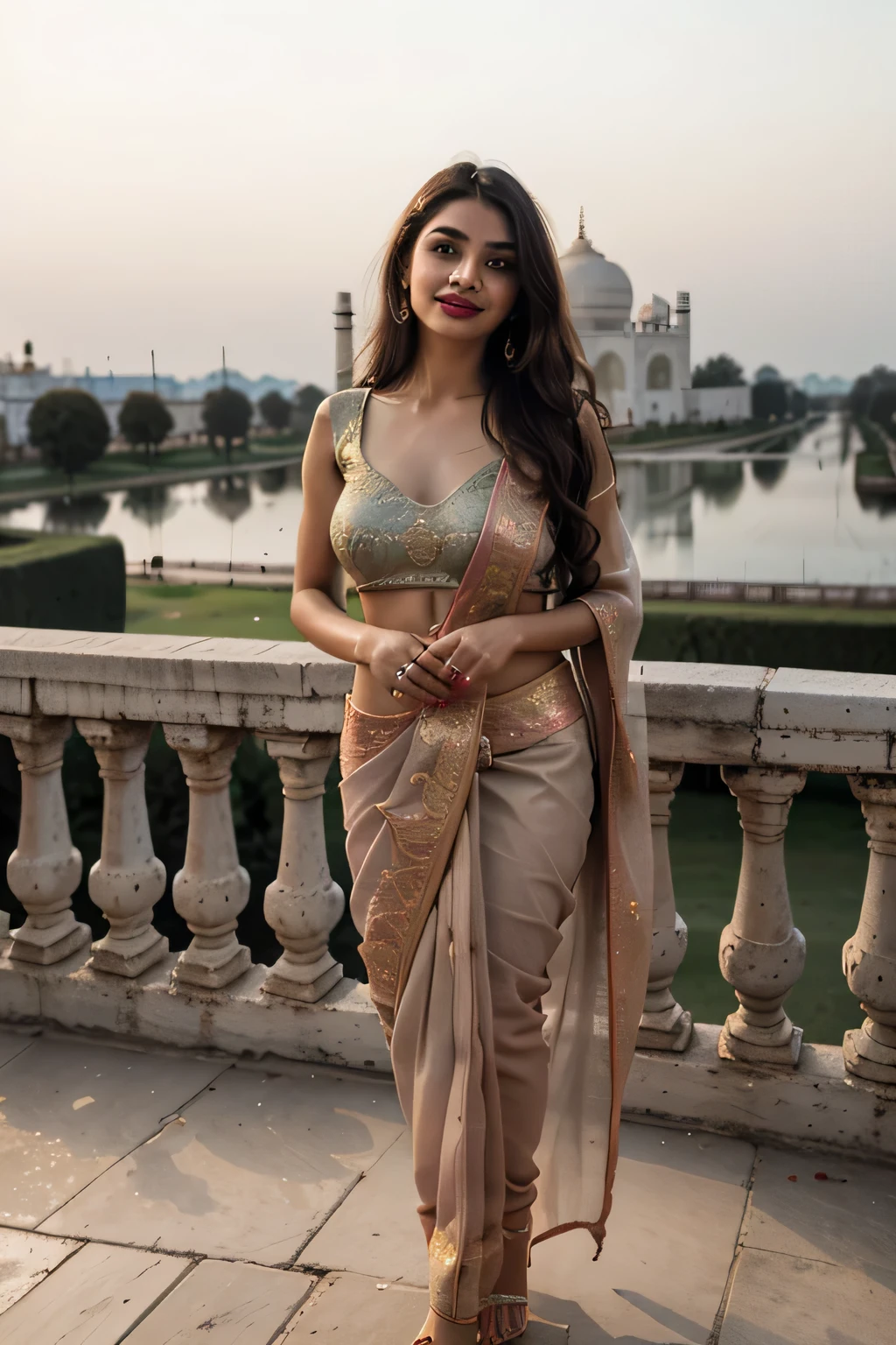 A Solo ,Most Naturally , Beautifully , Elegant , Mature hot and sexy Indian Bhabhi ,Wearing Proper (Perfect,Sarees), Fashionable , Beautiful, Attractive , Designer ,(Light Weight Sarees). (Colourful, Thin Sarees) .(Foot Wear at High Heels) .And Wearing Open Blouses ,to show her Natural Gigantic Breasts .(Oily White Boobs).(Beautiful Smiling, Naughty face),(Hot Black and Red Colour Lipstick).(Beautiful Hazel details Eyes).(Beautiful Blue and Black Long Hair ). (clearly),(Details Skins) .(Beautiful details Nails). (charming), ( SONY DSLR BLUR , Aperture F 4.20). Standing Straight Outdoors Views , She Was Walking on the Streets, Background of Beautiful Taj Mahal. (HDR dynamic views),(4K,8K Ultra HD quality pictures) ,(Enhanced Photos and No Noise) .Big and Huge Milky Round Shape Hyper , Gigantic . (Details Naked Nipples) . Natural Oily Skins Tone. Big Natural Round Shape Bouncing Milky . ( Full Sizes Photos ). Photo Shoot at Far. ( Distance photos), she looking frontend of Me.
