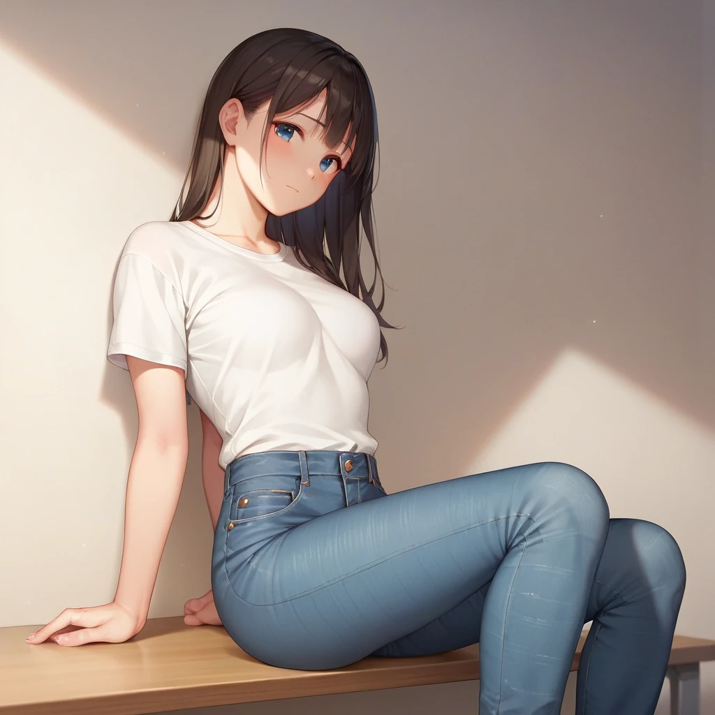 hashimotokanna,High resolution,Highest quality,White shirt and jeans, ch4irtied,