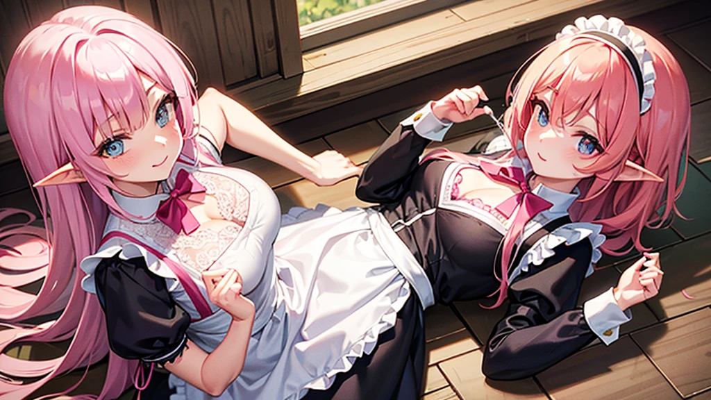 Pink Hair Color Elf beautiful girl Maid clothes Fantasy