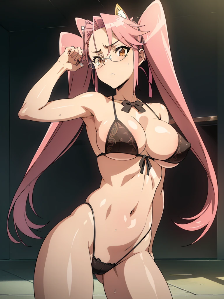(Nsfw),Hayatakagi, Hajime Takagi, Long hair, bow ribbon, (Twin-tailed:1.3), (Brown eyes:1.5), Hair Ribbon, Pink hair, (eye glasses:1.3),,(looking at the viewers:1.3),BREAK (masutepiece:1.2), Best Quality, High resolution, Unity 8k Wallpaper, (Illustration:0.8), (Beautiful detailed eyes:1.6), extra detailed face, Perfect Lighting, extremely details CG, (Perfect hands, Perfect Anatomy),(the beach:1.3),Naughty big、thighs thighs thighs thighs、solo, very big breast, detailed nipples, deep cameltoe, barely spread legs, caderas anchas, ultra small high leg string thong, translucent stockings, perfect round detailed and realistic nipples, detailed vagina, daylight illuminated, black transparent super ultra small lace lingerie, with an realistic detailed 9mm pistol in one hand in erotic pose, showing her beautiful nipples