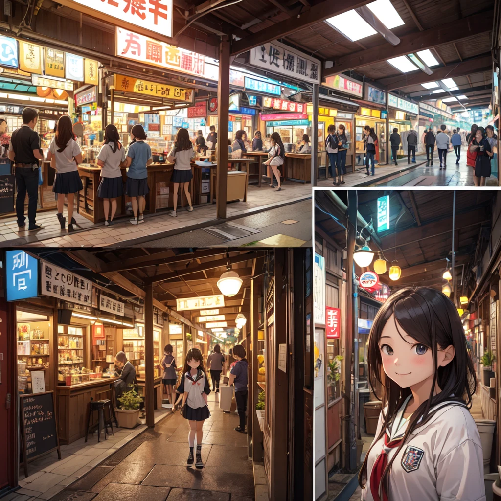 (masterpiece、Highest quality)、(Photorealistic photography)、1 picture、(Japan's dimly lit underground mall)、Japan favelas、13 years old、、Showa Retro、Detailed and cute face、((Poor conditions))、(Underground hot spring facilities)、shaved ice、Sale of drinks、Unsanitary and dim、(stage)、(Big bath)、Shady Red Light District、diet、(Many female junior high school students)、(Prostitute)、へにょへにょしたsmile、Happy schoolchildren、Perfect Anatomy、smile