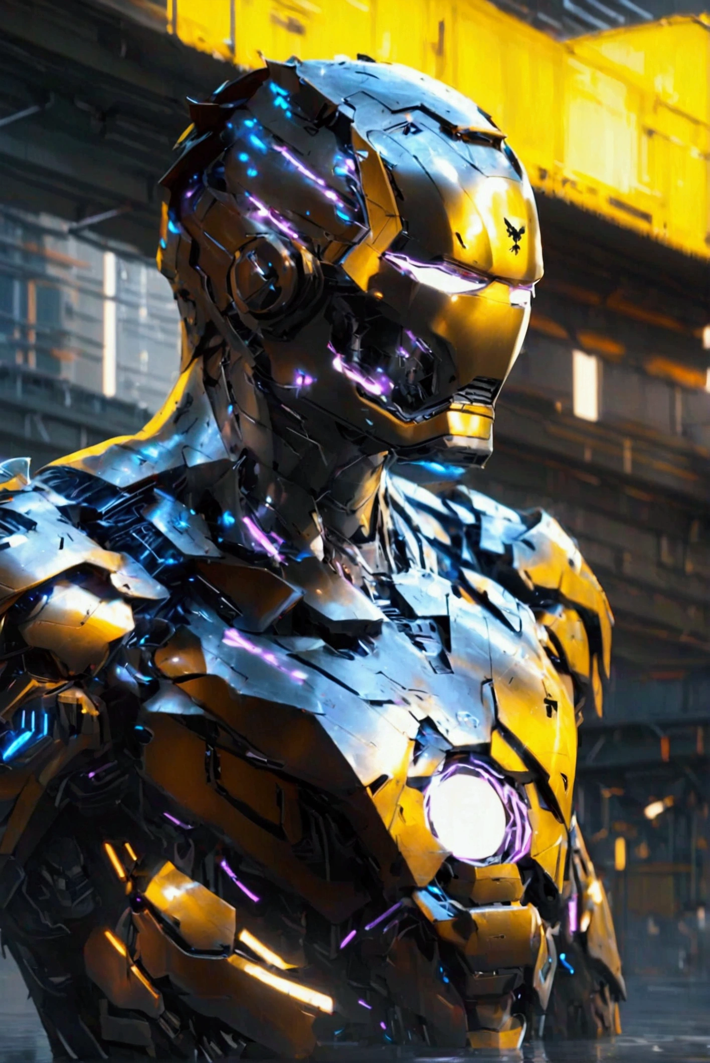 , High-tech theme, Dark gray and black suit colors, helmet,Marvel Yellowjacket Aesthetics,Iron Man Aesthetics, Full body model Stark technological legacy MK 16 agile black stealth armor「Nightclub」(Nightclub)